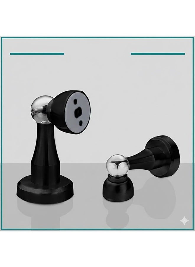 سدادة باب مغناطيسية من الفولاذ المقاوم للصدأ بزاوية 360 درجة، مقاس 10.1 سم، للمنزل والمكتب والفندق، تثبت على الحائط والأرض لحمل الأبواب الخشبية/الزجاجية/بي في سي، من قطعتين أسود - Image 3